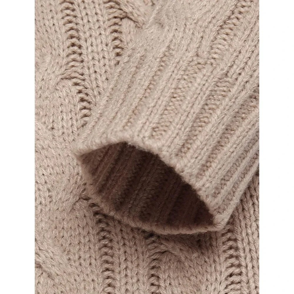 Arshiner Quarter Zip Sweater‎ Kids Size 140 Tan Cable Knit Mock Neck Pullover